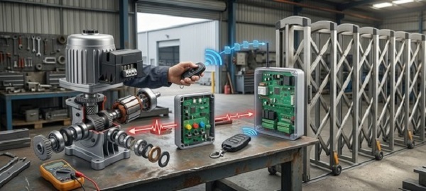 Bộ điều khiển cửa cổng xếp nhận tín hiệu và điều khiển motor đóng mở
