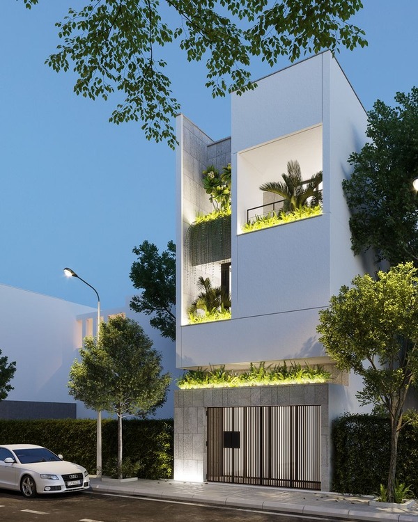 Mẫu cổng nhà phố 3 tầng đẹp, hiện đại dạng lam