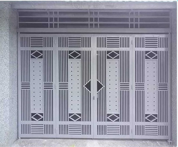 Mẫu cửa cổng sắt 4 cánh mở lùa sơn tĩnh điện