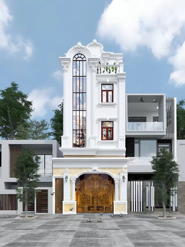 Mẫu cổng nhà phố đẹp hiện đại 4 tầng hiện đại