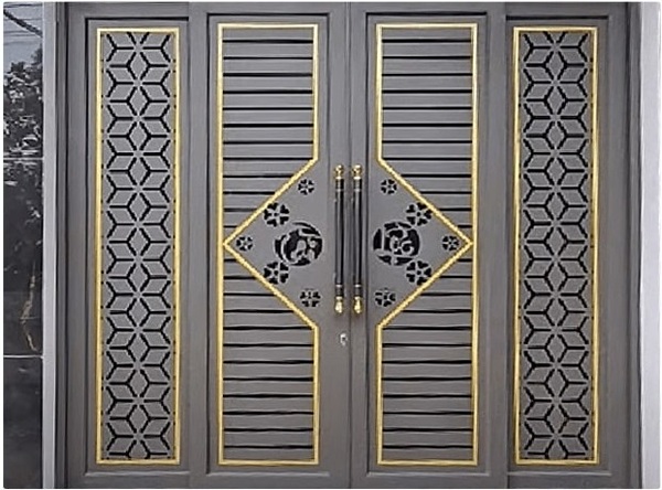 Mẫu 1: Cổng sắt 4 cánh sơn tĩnh điện màu đen phong cách hiện đại