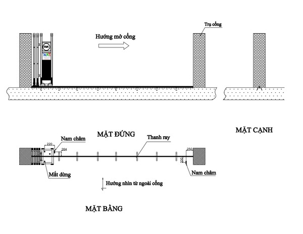 Bản vẽ hướng dẫn lắp đặt cổng tự động chi tiết